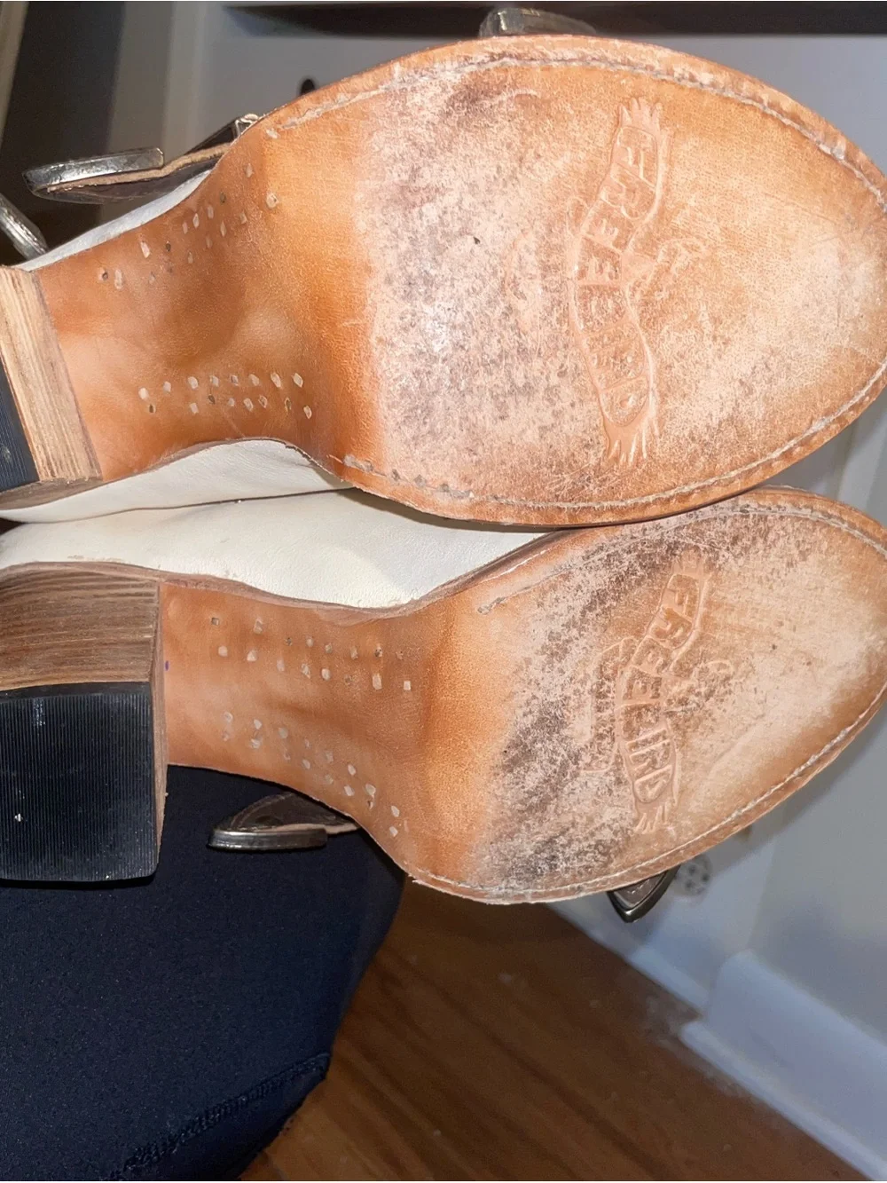 Western Cowboy Booties Cream and Brown Buckle Western Block Heel